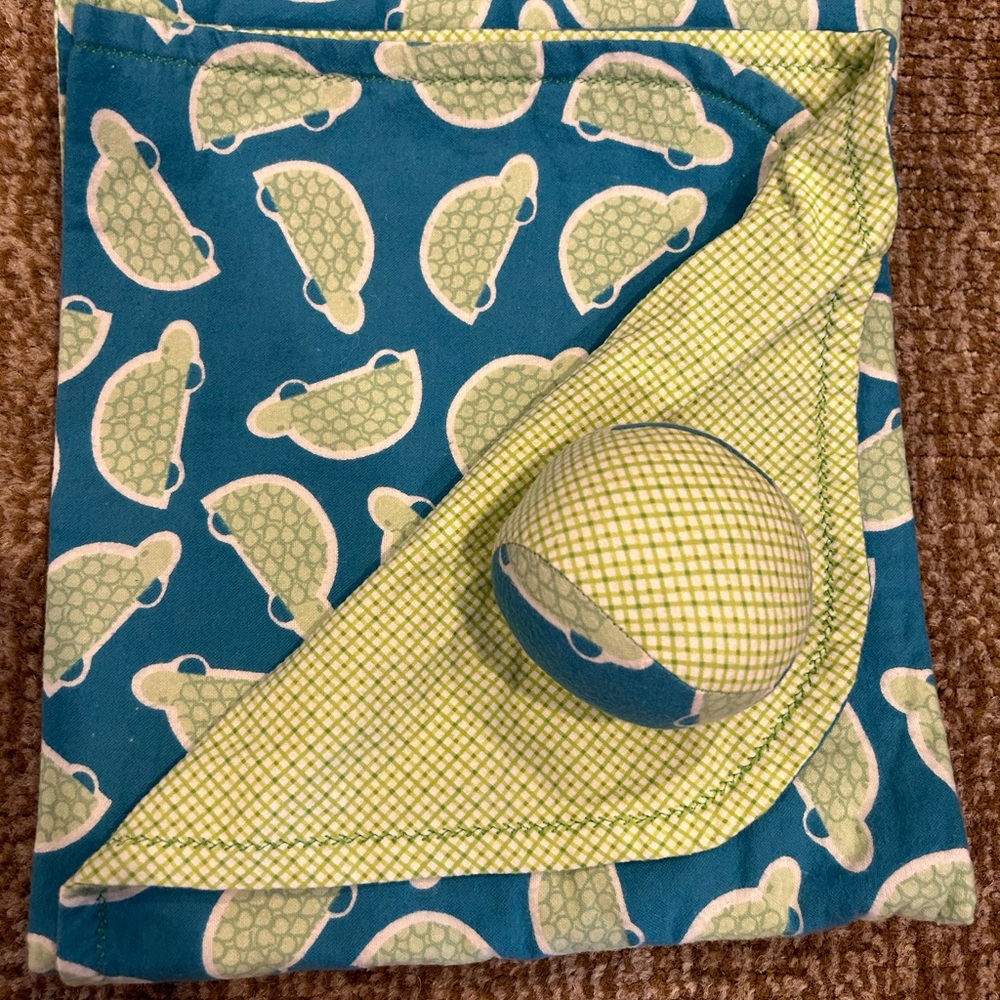 New handmade baby blanket and ball with turtles